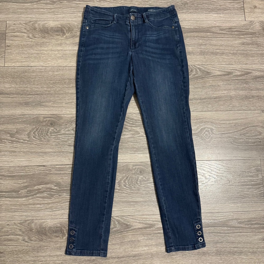 J. Jill Authentic Fit Slim Size 4 Ankle Jeans Dark Wash Grommet Hem Blue Denim